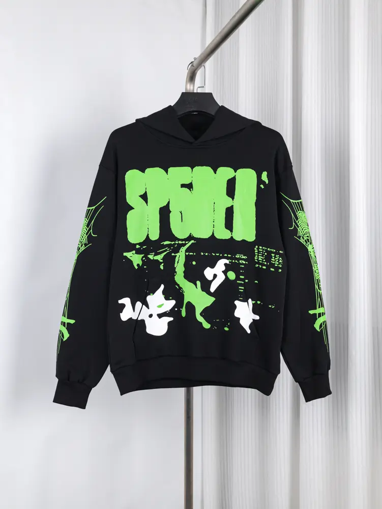 Black Sp5der X-Ray Hoodie (front view)