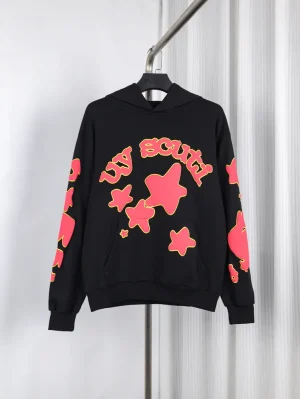 Sp5der x UY SCUTI Hoodie in Black Red.