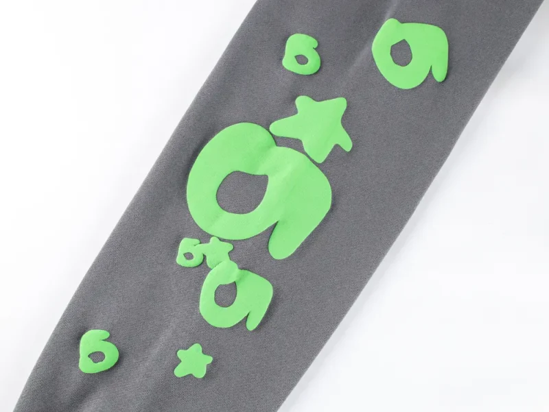 Green screen printing on the sleeves.