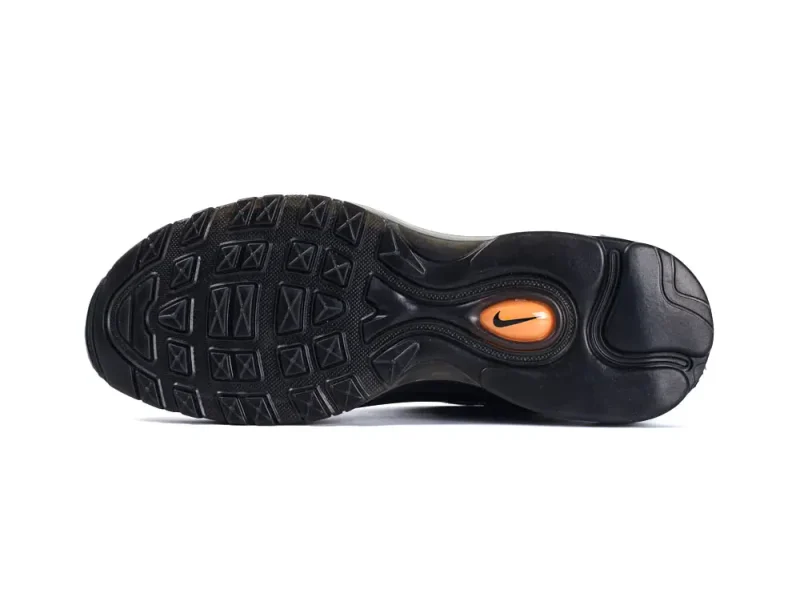 Black sneaker with mesh material, featuring a white logo and rubber sole.