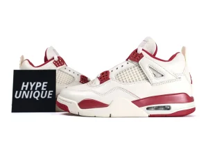 White and red leather sneakers with mesh panels and cushioned soles displayed side by side.