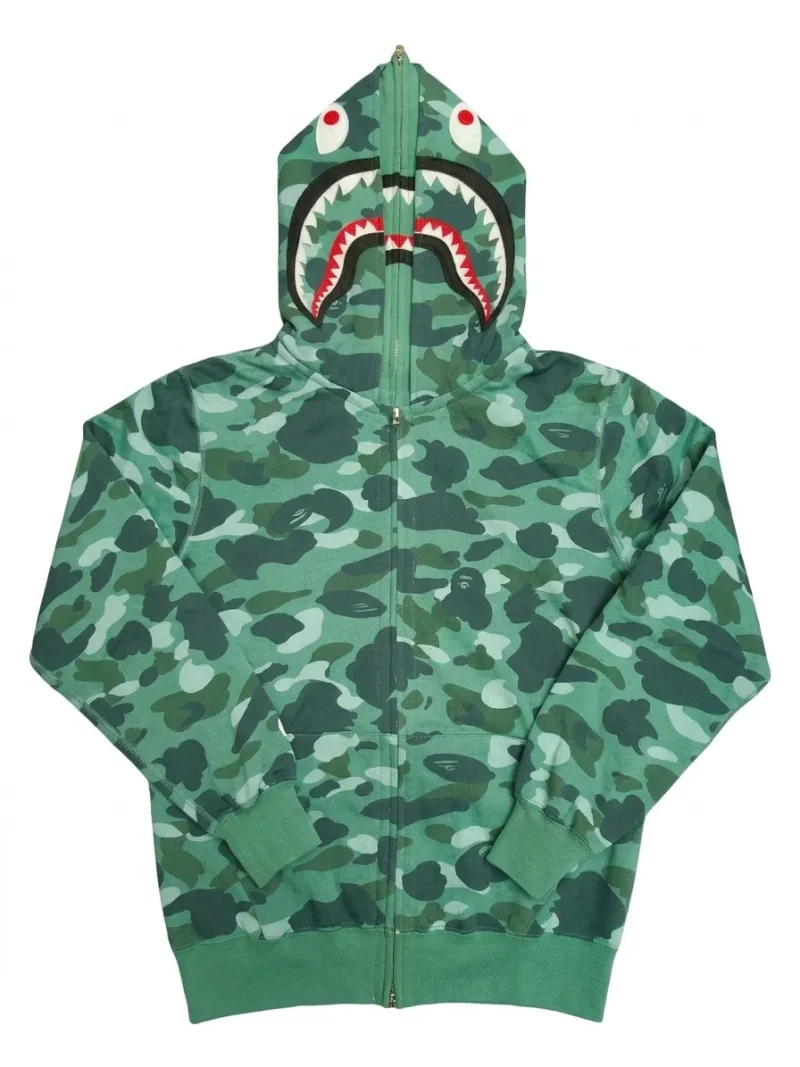 A BATHING APE 1ST CAMO Shark Hoodie color Green