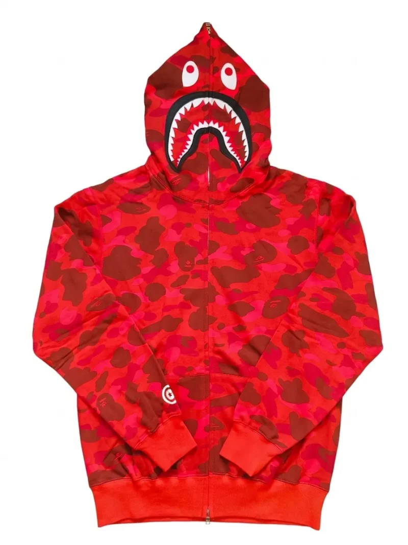 A BATHING APE 1ST CAMO Shark Hoodie color Red