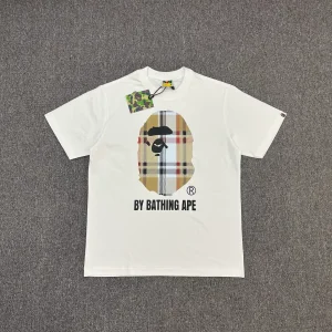 A Bathing Ape Plaid Ape Head Graphic T-Shirt color White