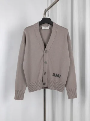 AMI Wool Blend Chain Stitch Cardigan Sweater