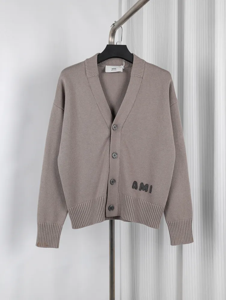 AMI Wool Blend Chain Stitch Cardigan Sweater