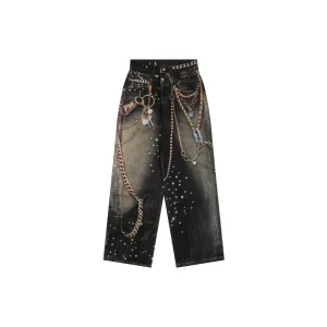 Acne 1981M Black Gold Chain Print Denim Jeans
