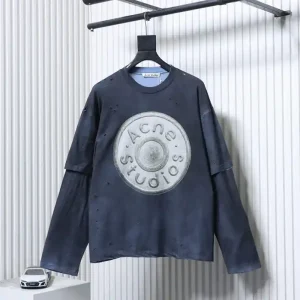 Acne Distressed Sandblasted Logo Print Faux Two-Piece T-Shirt