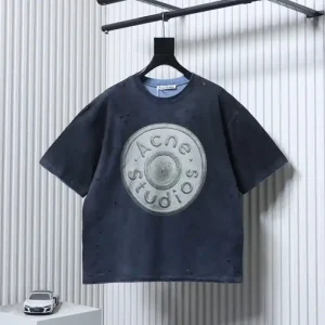 Acne Distressed Sandblasted Logo Print T-Shirt