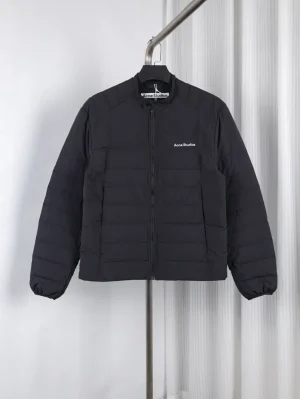 Black jacket featuring a front zipper closure.