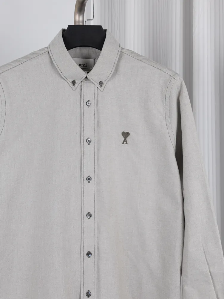 Gray linen Jacket with button-down collar