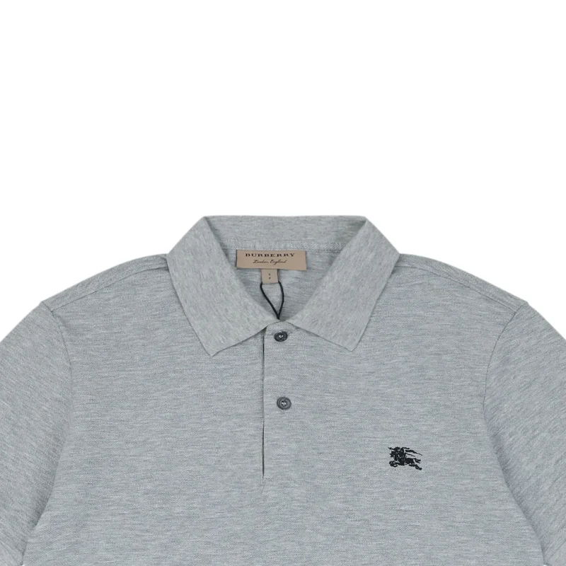 Gray cotton polo shirt with a collar and button details.