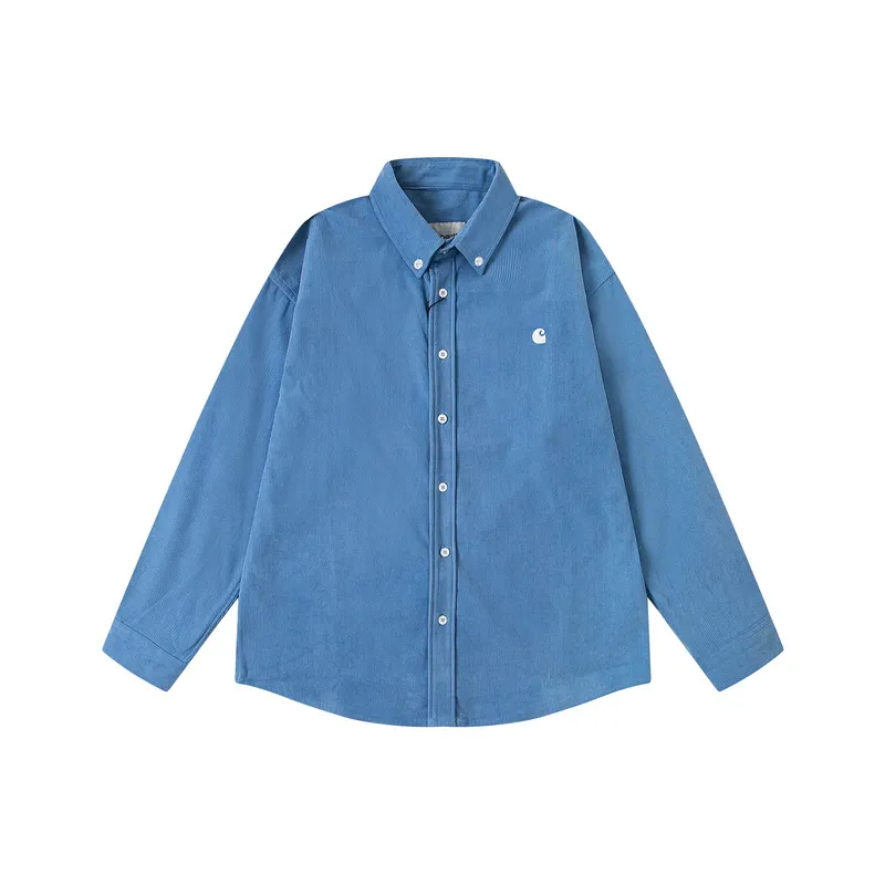 Carhartt WIP Corduroy Logo Embroidery Long Sleeve Shirt color Blue