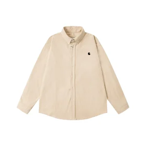 Carhartt WIP Corduroy Logo Embroidery Long Sleeve Shirt color Brown