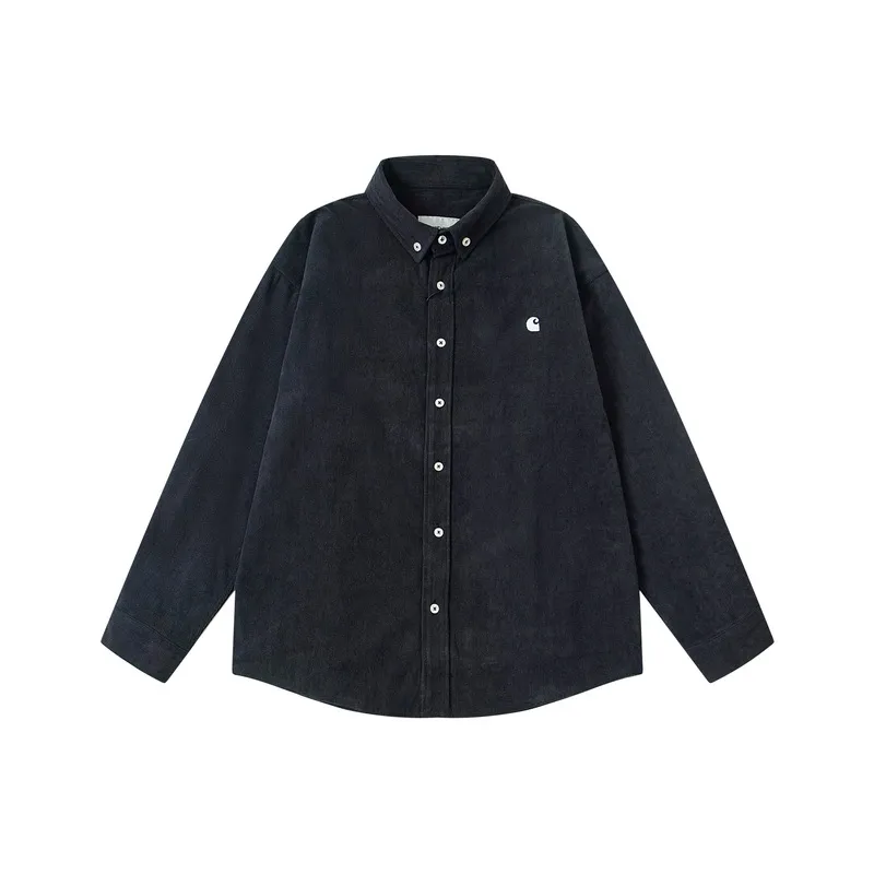 Carhartt WIP Corduroy Logo Embroidery Long Sleeve Shirt color Dark Blue