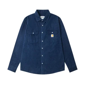 Carhartt WIP Washed Denim Double Pocket Work Shirt color Dark Blue