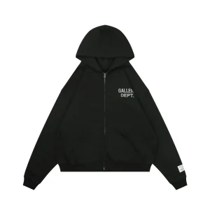 Gallery Dept Distressed Logo Zip Hoodie Black