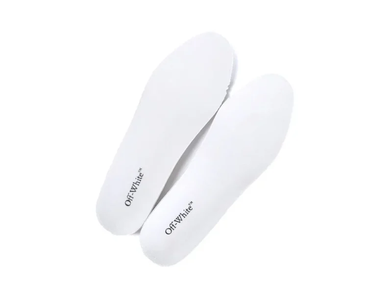 White insoles made of soft material with Off-White logo, providing comfort.