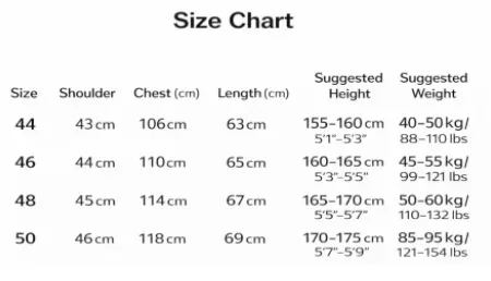 Size Chart 44-50