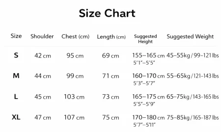 Size Chart S-XL