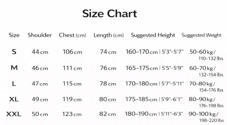 Size Chart - S - XL