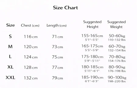 Size Chart S-XXL