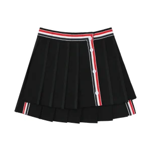 TB Four-Bar Pleated Wool Mini Skirt