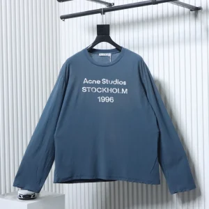 Acne Distressed Letter Print Long Sleeve Shirt