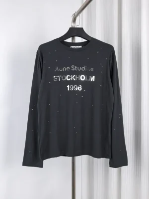 Acne Rhinestone Distressed Cotton Linen Long Sleeve Shirt