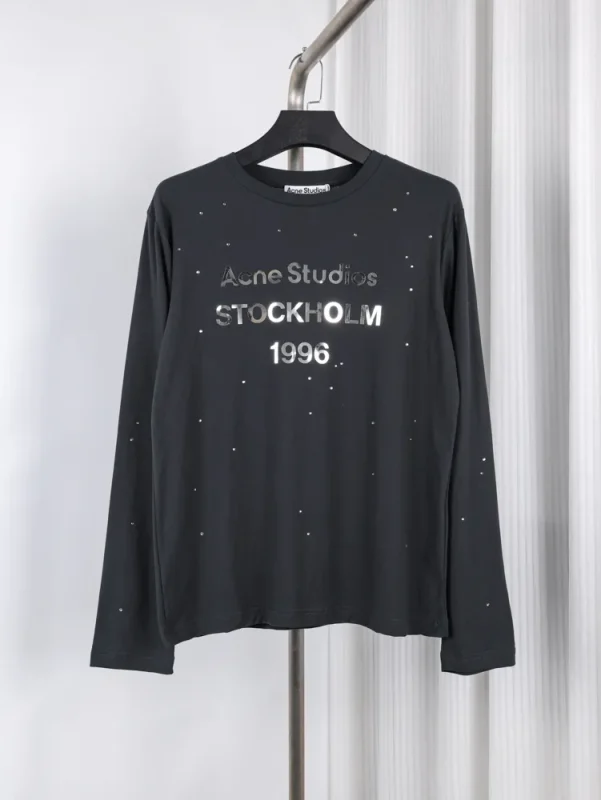 Acne Rhinestone Distressed Cotton Linen Long Sleeve Shirt