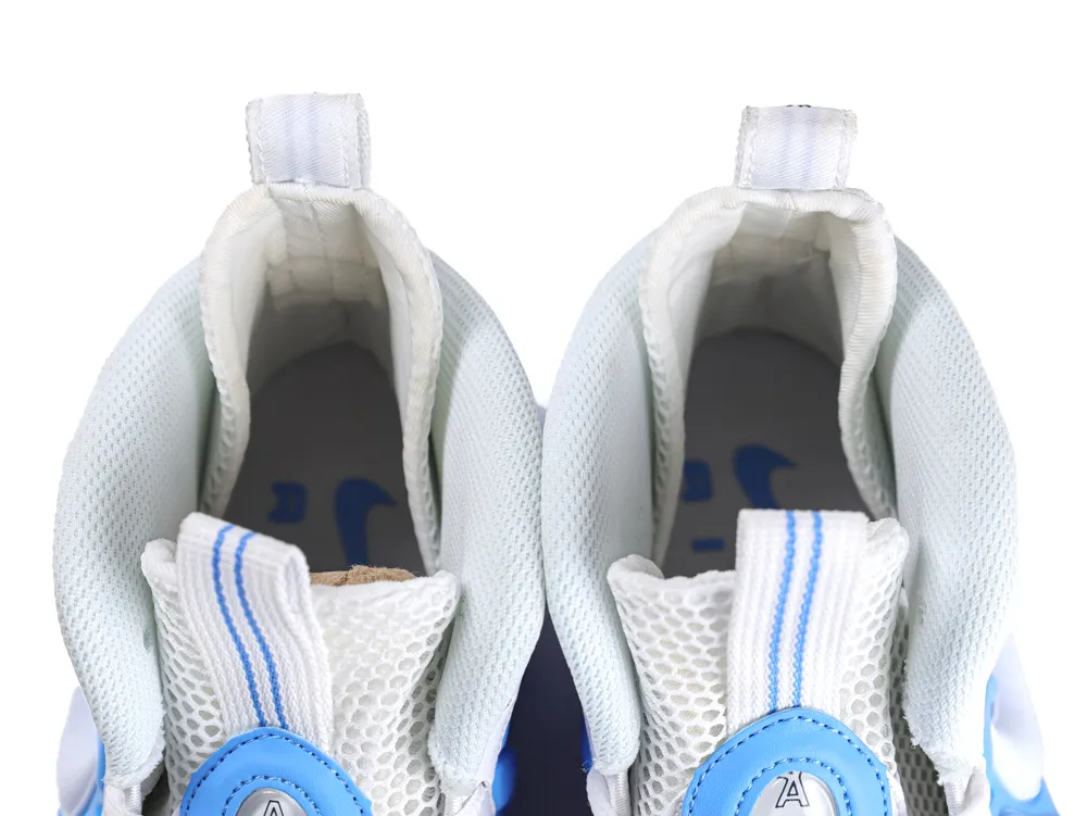 White and blue mesh sneaker insoles with textured pull tabs and design elements.