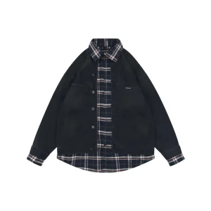 BLCG Plaid Patchwork Deconstructed Denim Jacket