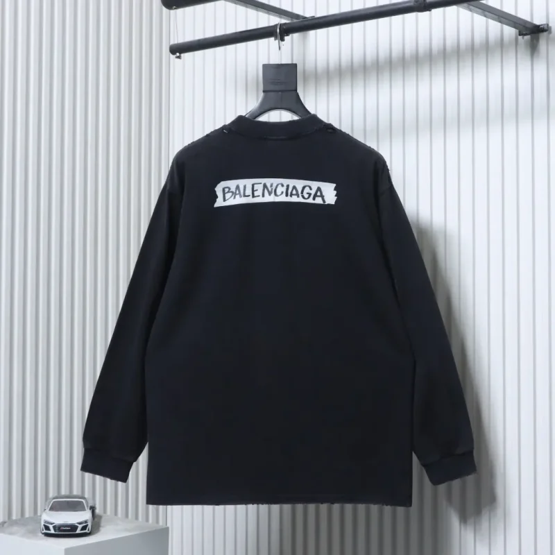 BLCG Tape Logo Distressed Cotton Long Sleeve T-Shirt