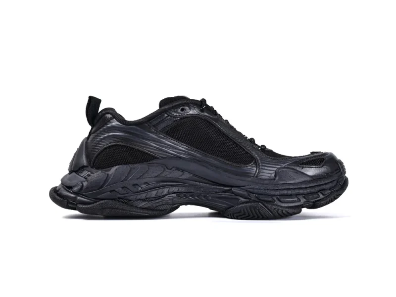 Black sneaker with mesh and synthetic materials, featuring a textured, durable sole.