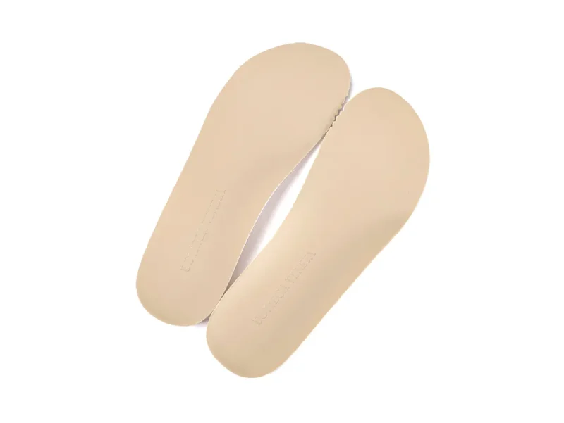 Beige leather insoles with a simple design, suitable for shoes or sandals.