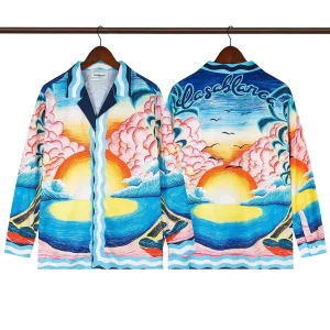 C-Blanca Sunset Wave Long-Sleeve Silk Shirt