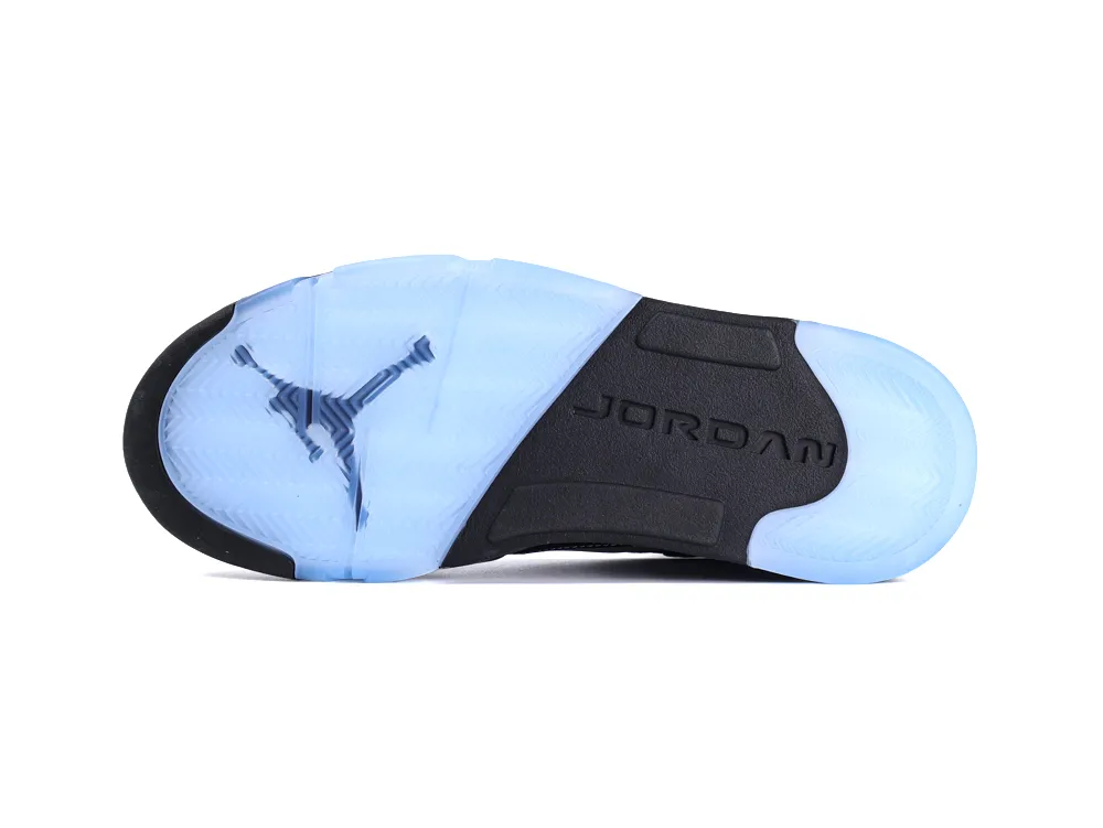 Black rubber sneaker sole with translucent blue sections and embossed logo.