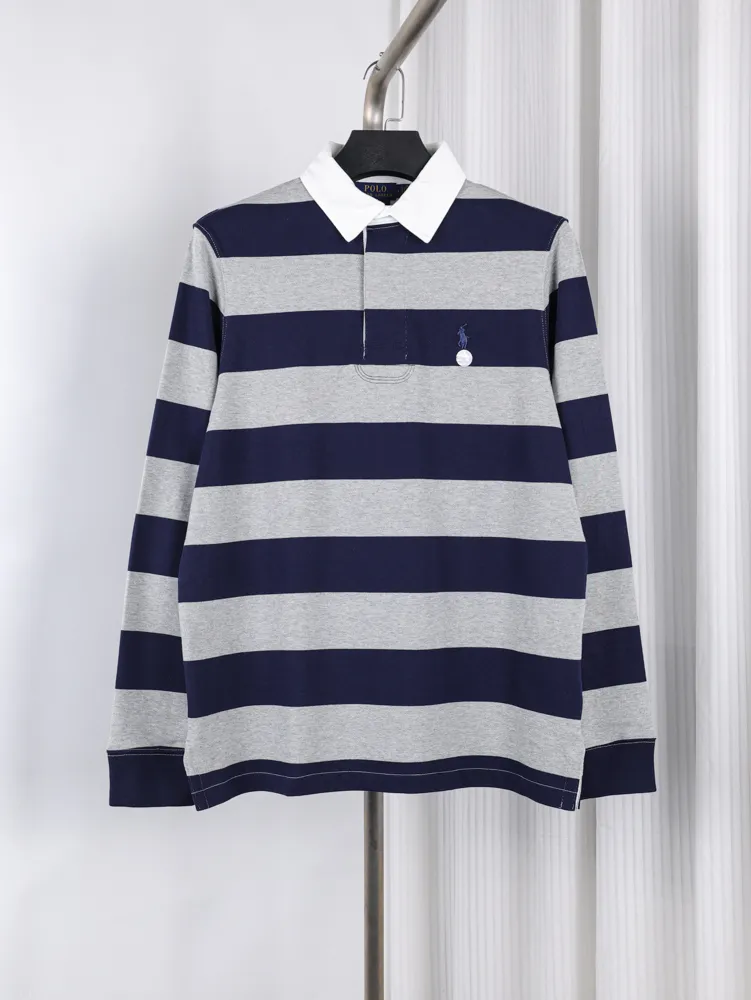 RL Pony Striped Cotton Long Sleeve Polo T-Shirt