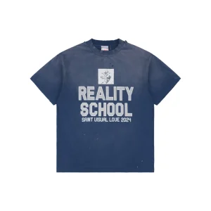 Saint Michael Blue Distressed Slogan T-Shirt