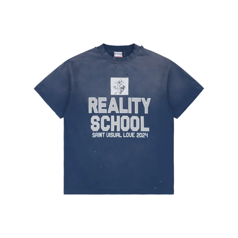 Saint Michael Blue Distressed Slogan T-Shirt