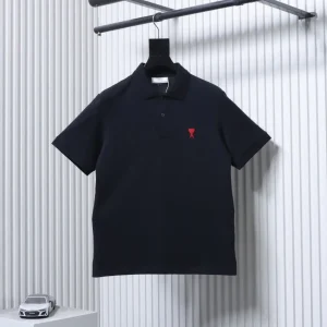 AMI Classic Heart Embroidery Polo T-Shirt Color Black