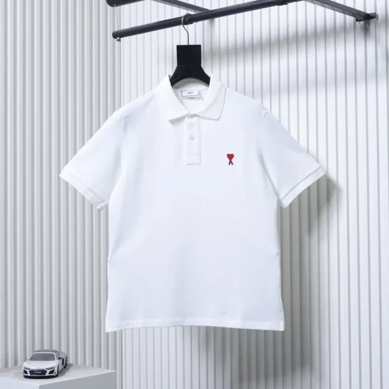 AMI Classic Heart Embroidery Polo T-Shirt Color White