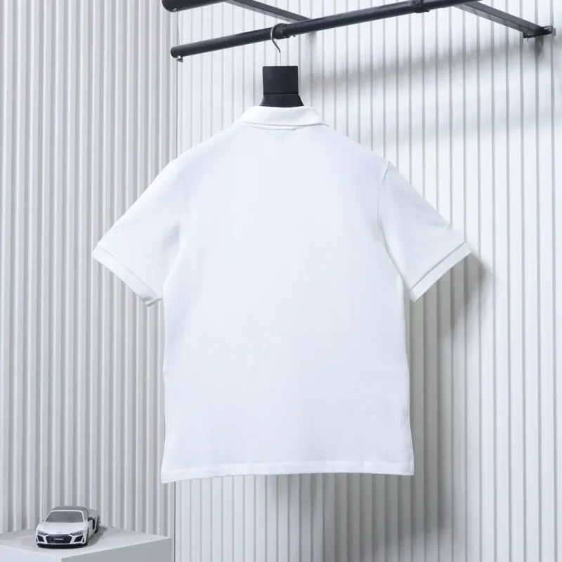 Back of AMI Classic Heart Embroidery Polo T-Shirt Color White