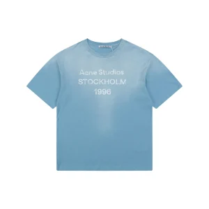 Acne 1996 Mottled Letter Print T-Shirt Color Blue