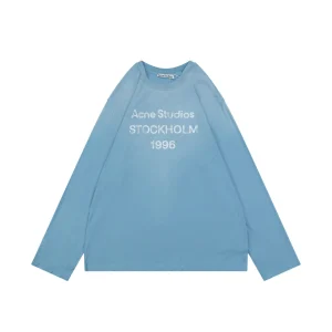 Acne 1996 Mottled Letter Print T-Shirt Color Ice Blue