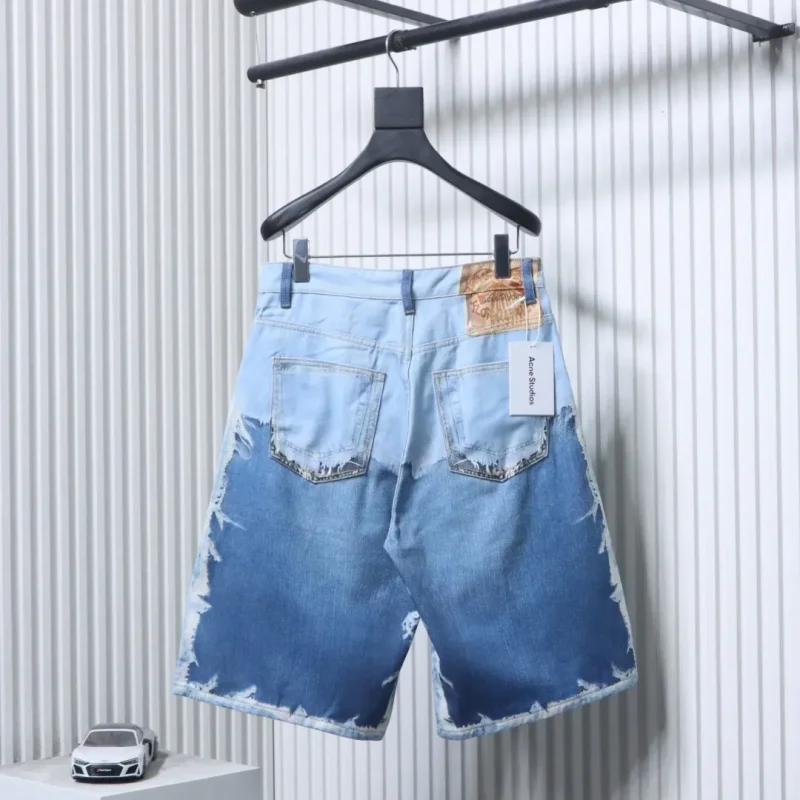 Back of Acne Collection 3D Printed Patchwork Denim Shorts