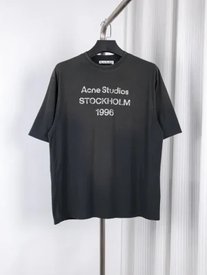Acne Cotton Linen Distressed Short Sleeve T-Shirt Color Black