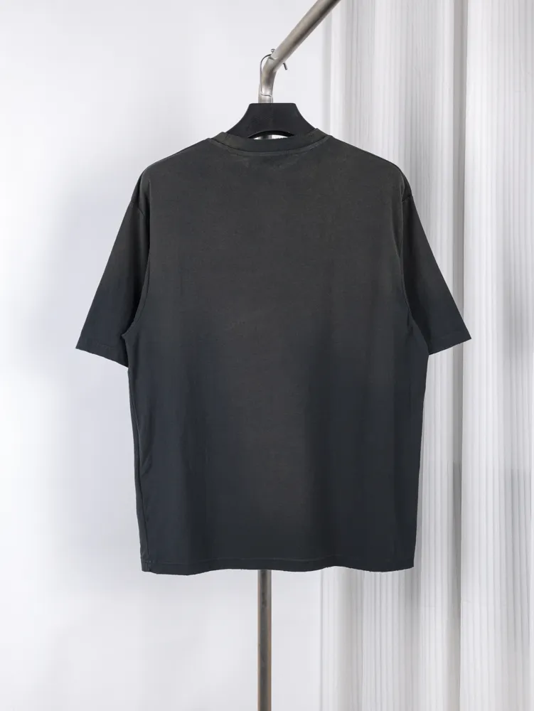 Back of Acne Cotton Linen Distressed Short Sleeve T-Shirt Color Black