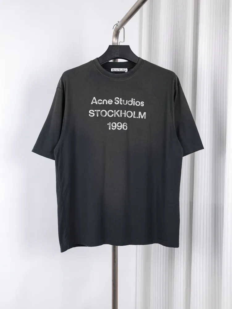 Acne Cotton Linen Distressed Short Sleeve T-Shirt Color Black