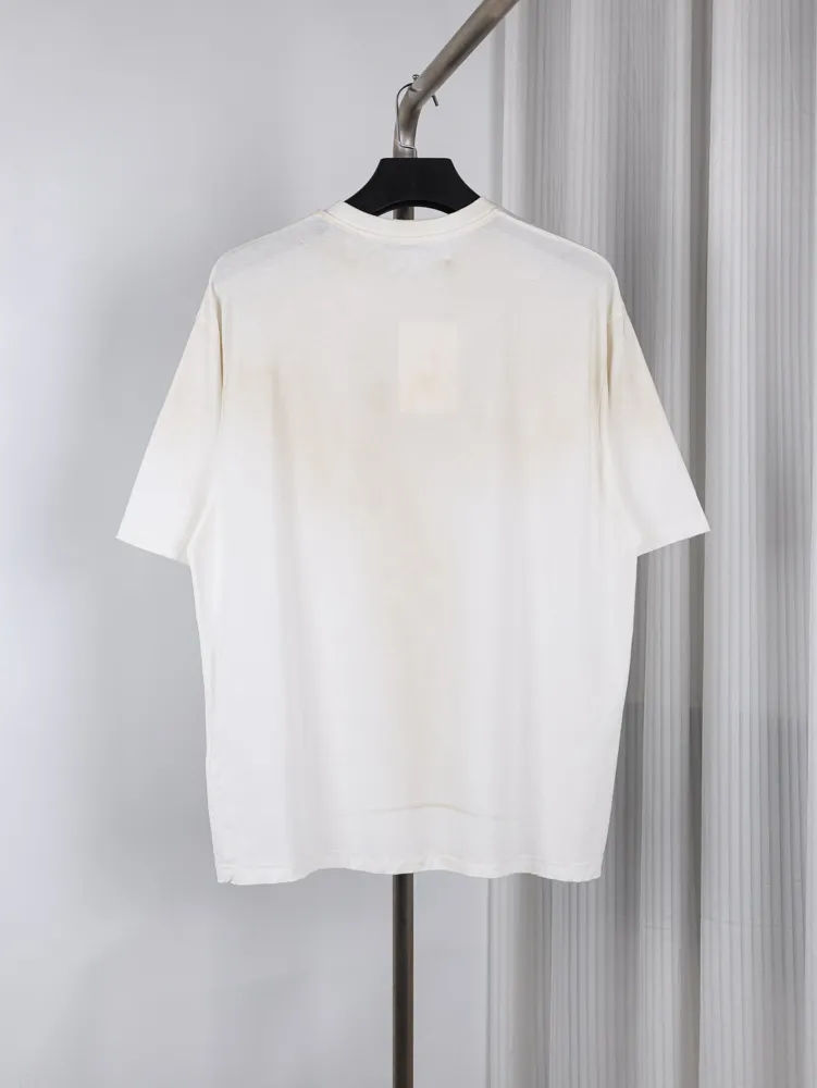 Back of Acne Cotton Linen Distressed Short Sleeve T-Shirt Color White